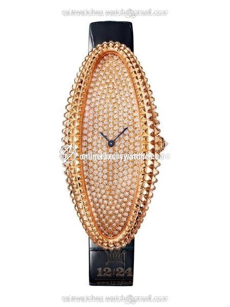 Cartier Baignoire Watch WJBA0017 52 mm Pink gold Case Golden Dial