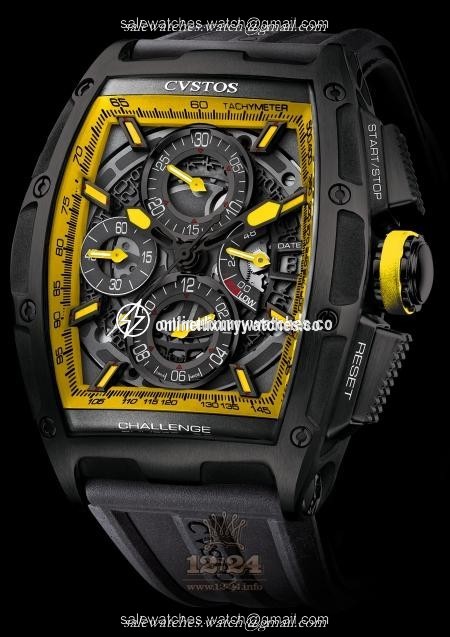 Cvstos Challenge Watch Chrono II GT Yellow Storm Stainless steel DLC coating Case Black Yellow Dial