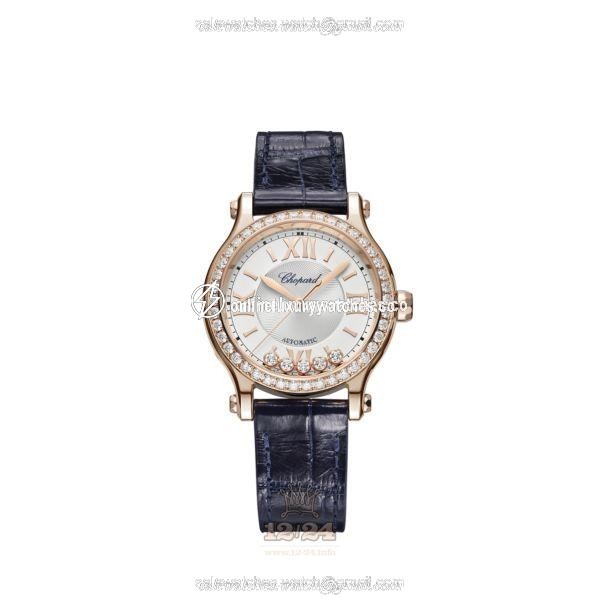 Chopard Happy Sport Watch 275378-5003 33 mm Pink gold Case Silver Dial