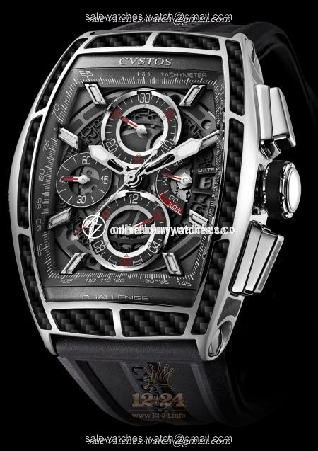 Cvstos Challenge Watch Challenge GT Chrono II Carbon Steel Stainless steel Carbon Case Black Silver Dial