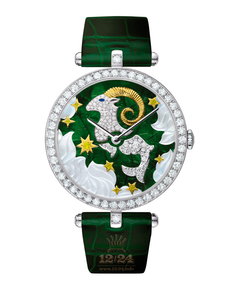 Van Cleef Extraordinary Dials Watch VCARO4IA00 White gold Case White Green Painted Dial