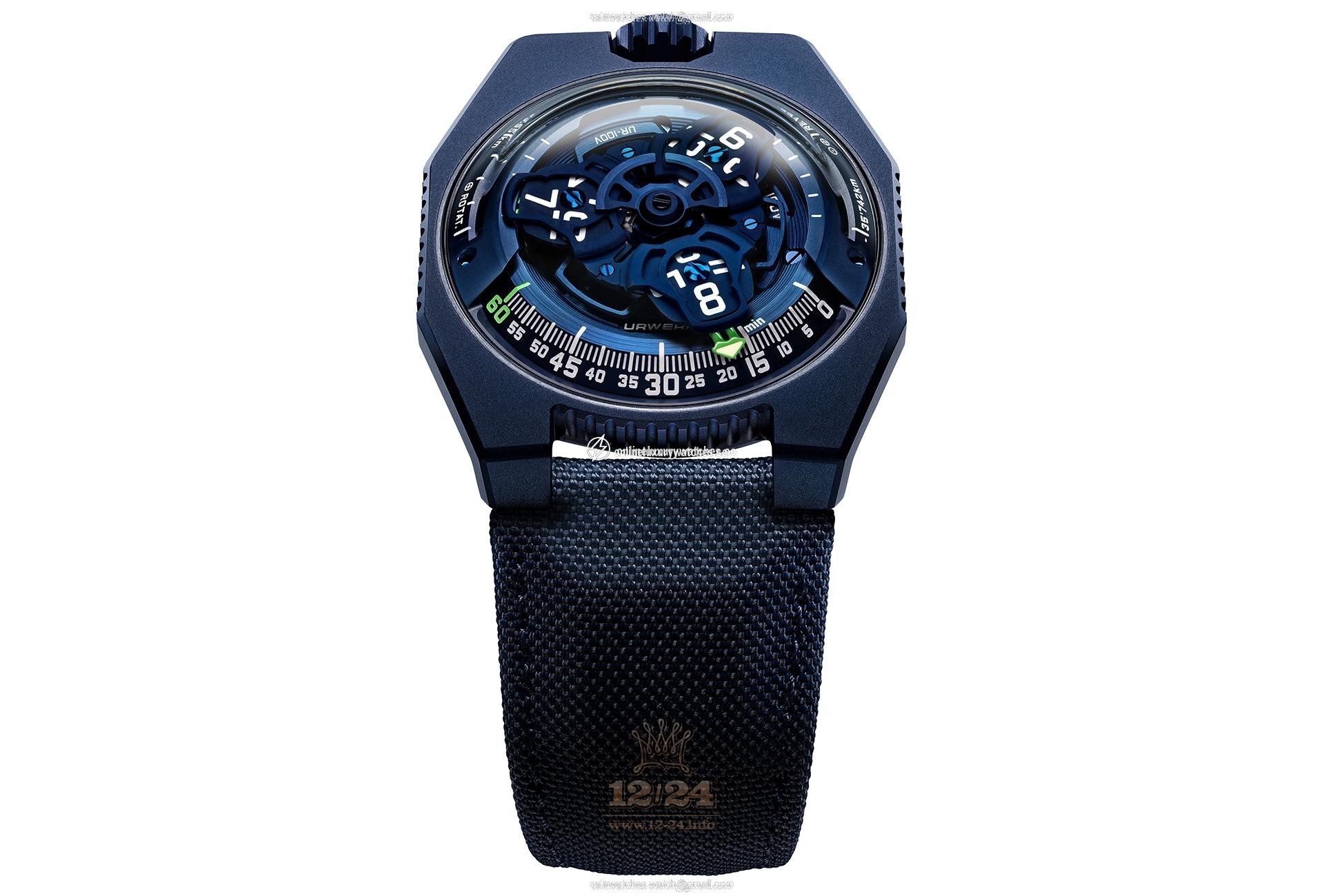 Urwerk UR-100 Watch 100v blue 41 mm Stainless steel Titanium PVD coating Case Black Dark blue Dial