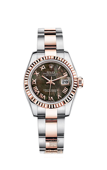 Rolex Lady-Datejust Watch 179171-0038 26 mm Steel / Pink gold Case Black Dial