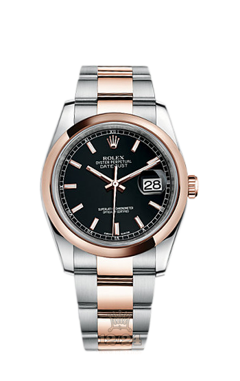 Rolex Datejust Watch 116201-0094 36 mm Steel / Pink gold Case Black Dial