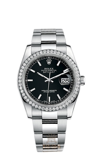 Rolex Datejust Watch 116244-0060 36 mm Steel / White gold Case Black Dial
