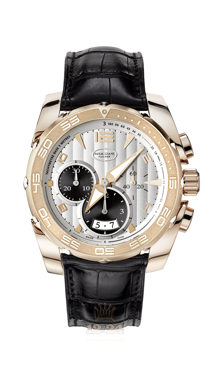 Parmigiani Fleurier Pershing Watch PFC528-1010101-HA1442 Pink gold Case Black Silver Dial