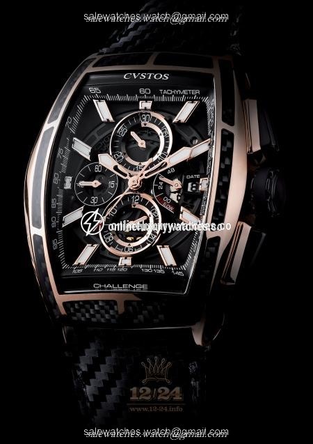 Cvstos Challenge Watch Challenge GT Chrono II Carbon Pink Gold Pink gold Carbon Case Black Golden Dial