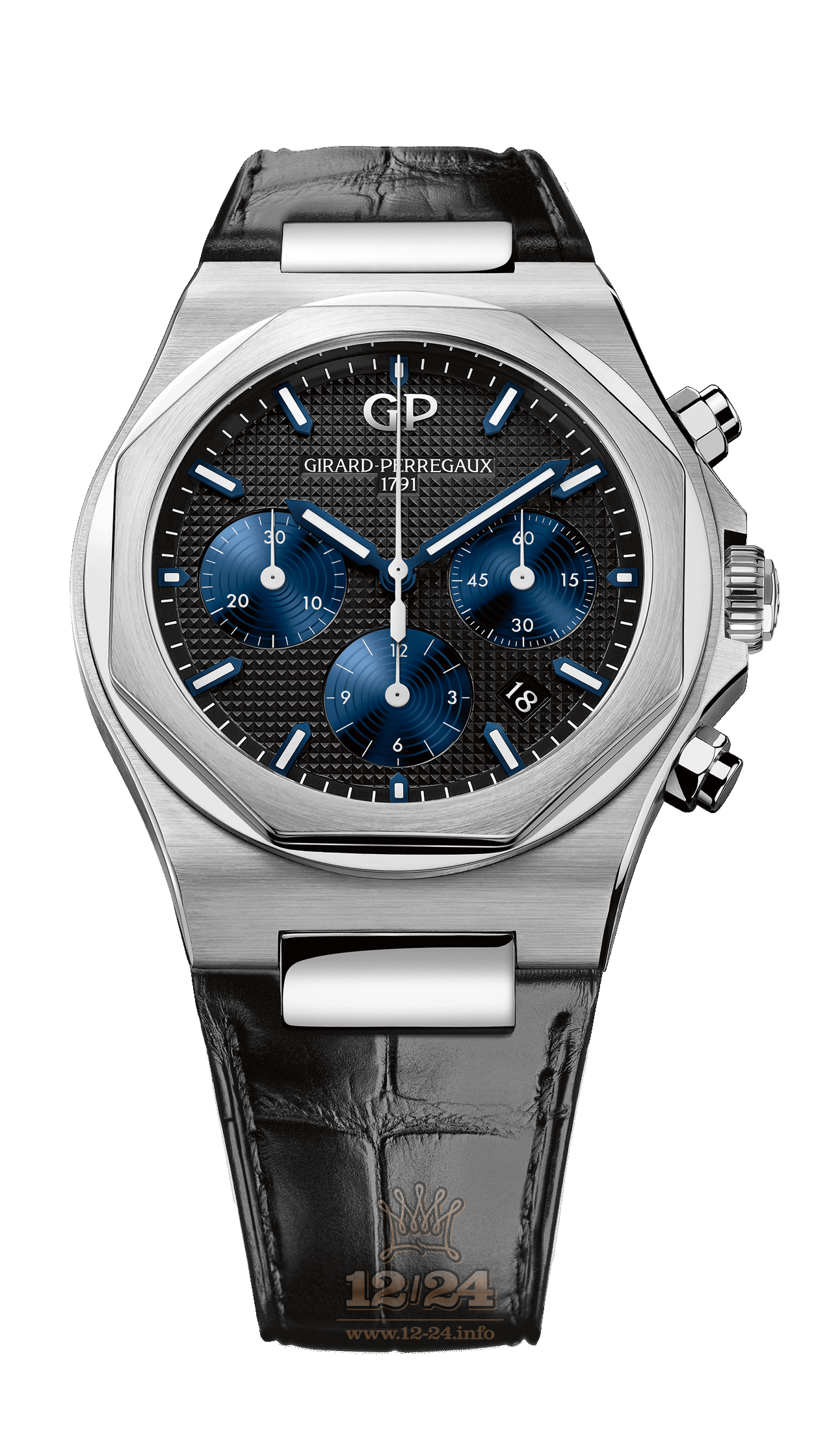 Girard Perregaux Laureato Watch 81020-11-631-BB6A Stainless steel Case Black Dark blue Dial