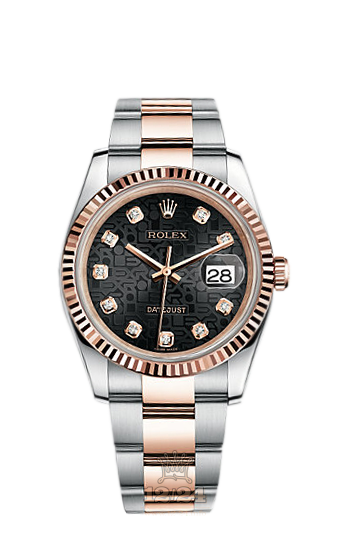 Rolex Datejust Watch 116231-0064 36 mm Steel / Pink gold Case Black Dial