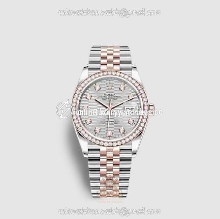 Rolex Datejust Watch 126281rbr-0027 36 mm Stainless steel Pink gold Case Gray Silver Dial