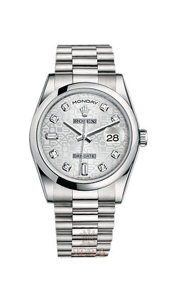 Rolex Day-Date Watch 118206-0048 36 mm Platinum Case Silver Dial