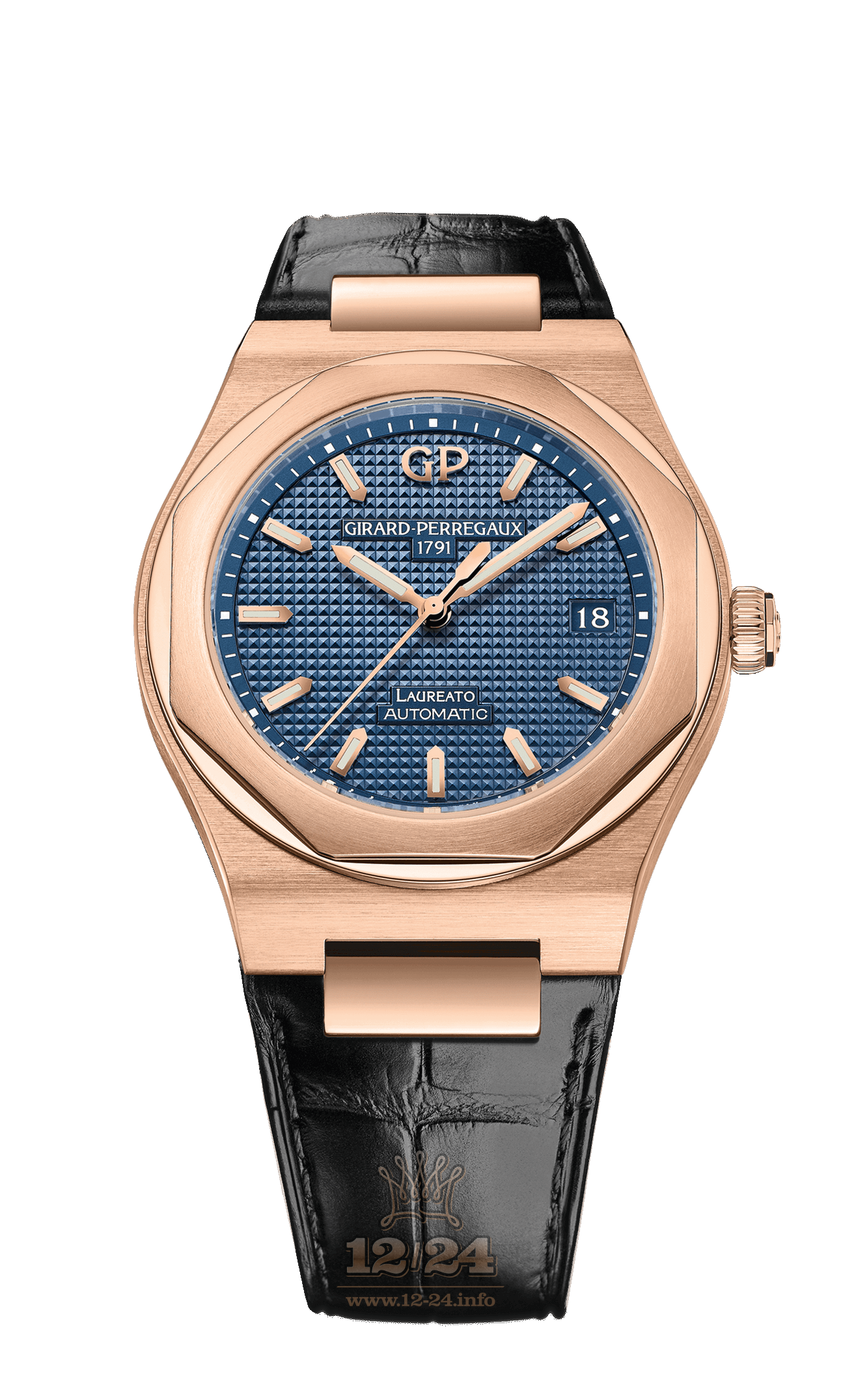 Girard Perregaux Laureato Watch 81005-52-432-BB6A Pink gold Case Dark blue Dial