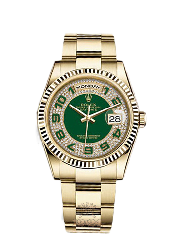 Rolex Day-Date Watch 118238-0473 36 mm Yellow gold Case Silver Green Dial