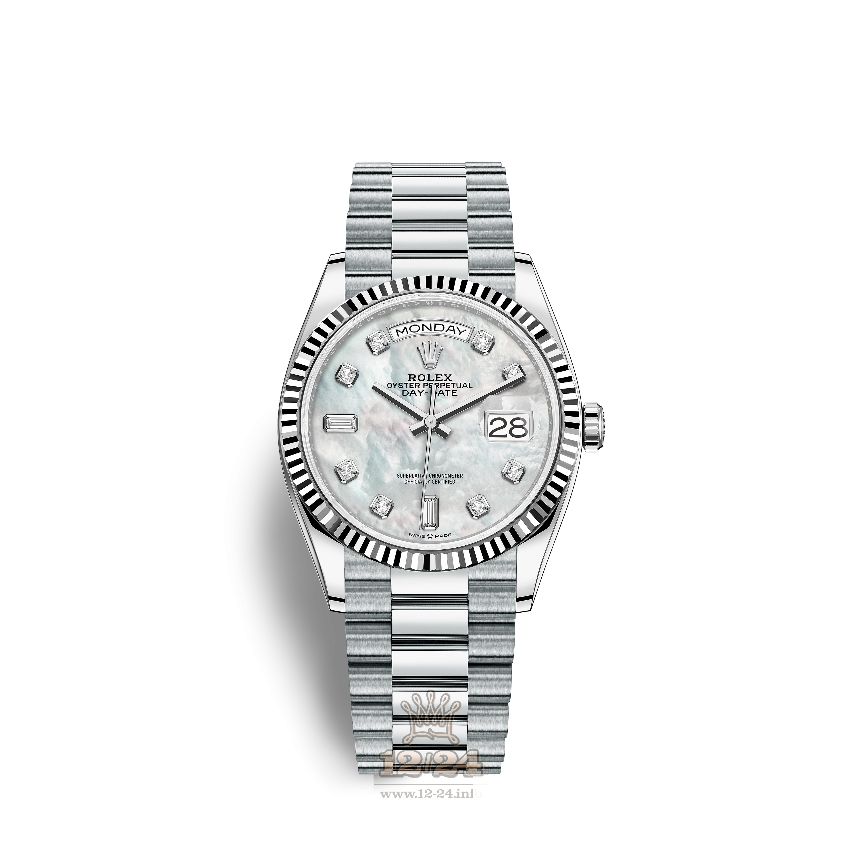 Rolex Day-Date Watch 128236-0002 36 mm Platinum Case White Dial