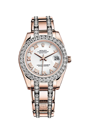Rolex Pearlmaster Watch 81285-0043 34 mm Pink gold Case White Dial
