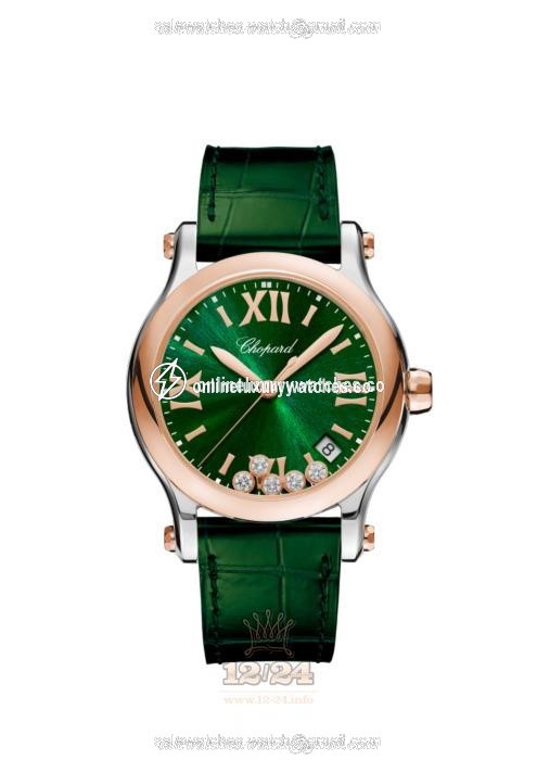 Chopard Happy Sport Watch 278582-6005 36 mm Stainless steel Pink gold Case Green Dial