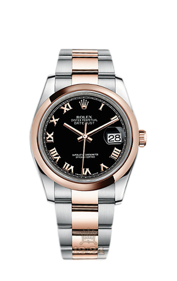 Rolex Datejust Watch 116201-0092 36 mm Steel / Pink gold Case Black Dial