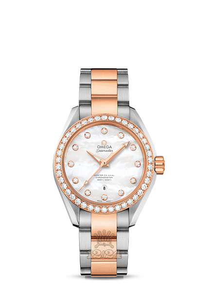 Omega Aqua Terra 150 M Watch 231.25.34.20.55.005 34 mm Steel / Pink gold Case White Dial