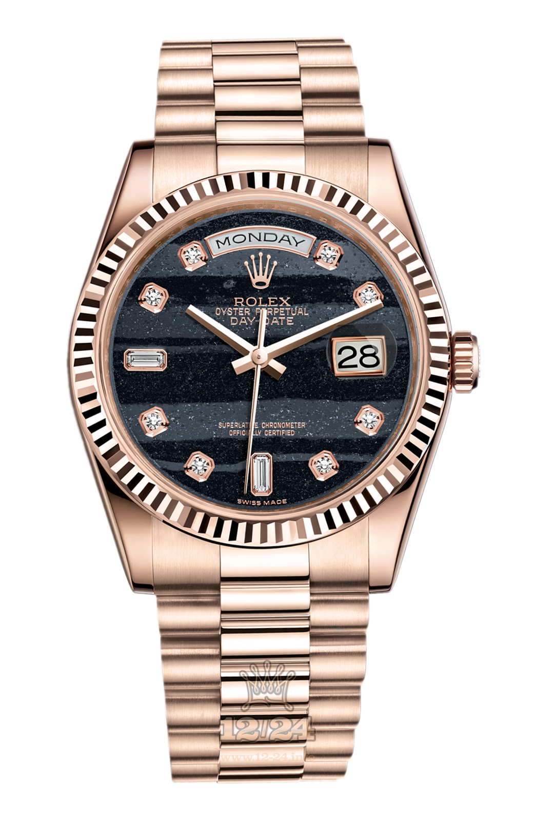 Rolex Day-Date Watch 118235f-0107 36 mm Pink gold Case Black Dial