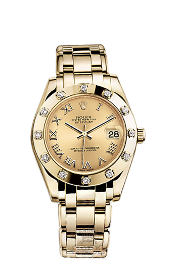 Rolex Pearlmaster Watch 81318-0011 34 mm Yellow gold Case Golden Dial
