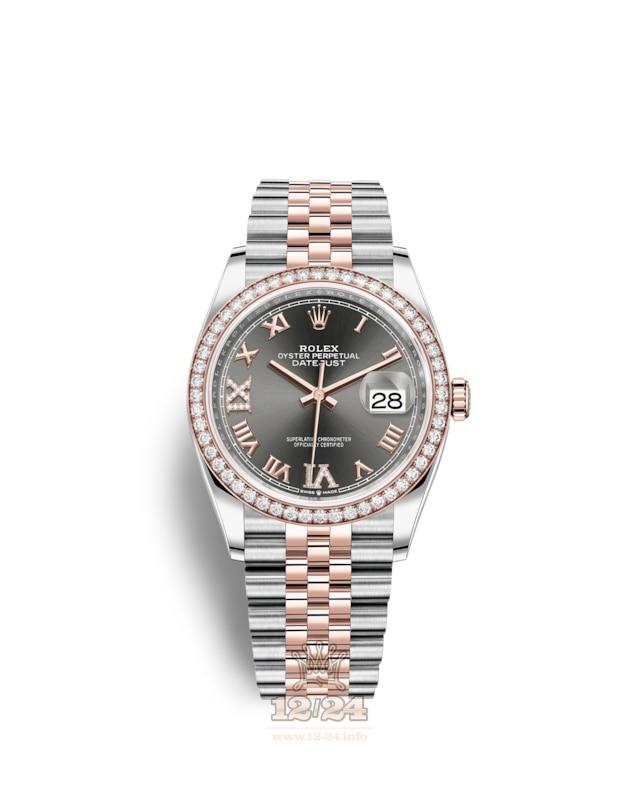 Rolex Datejust Watch 126281rbr-0011 36 mm Steel / Pink gold Case Black Dial