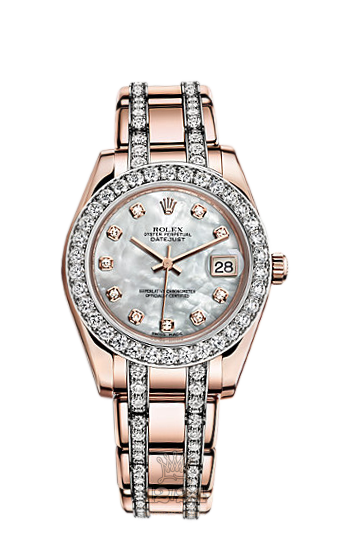 Rolex Pearlmaster Watch 81285-0022 34 mm Pink gold Case White Dial