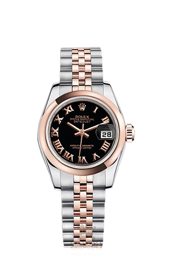 Rolex Lady-Datejust Watch 179161-0069 26 mm Steel / Pink gold Case Black Dial