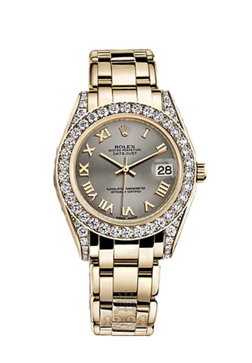 Rolex Pearlmaster Watch 81158-0122 34 mm Yellow gold Case Gray Dial