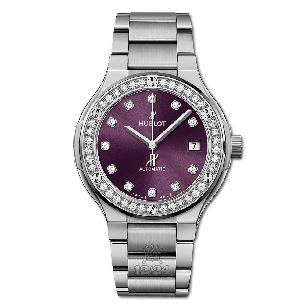 Hublot Classic Fusion Watch 568.NX.897V.NX.1204 38 mm Titanium Case Purple Dial
