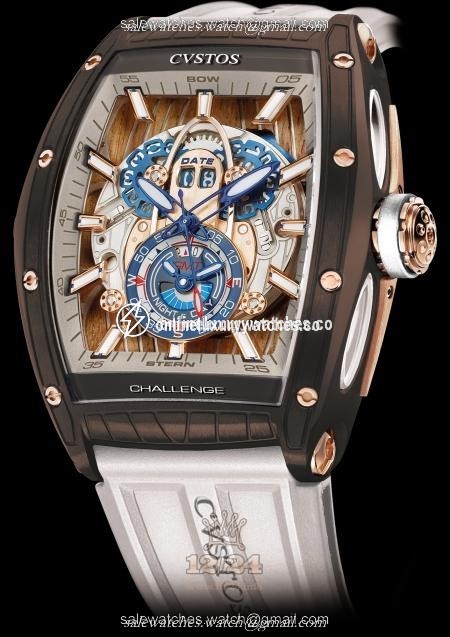 Cvstos Sea-Liner Watch Challenge GT Sea-Liner GMT Brown Sea 45 mm Stainless steel Pink gold PVD coating Case Silver Dark blue Dial