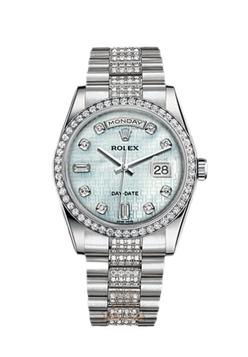 Rolex Day-Date Watch 118346-0090 36 mm Platinum Case Silver Blue Dial