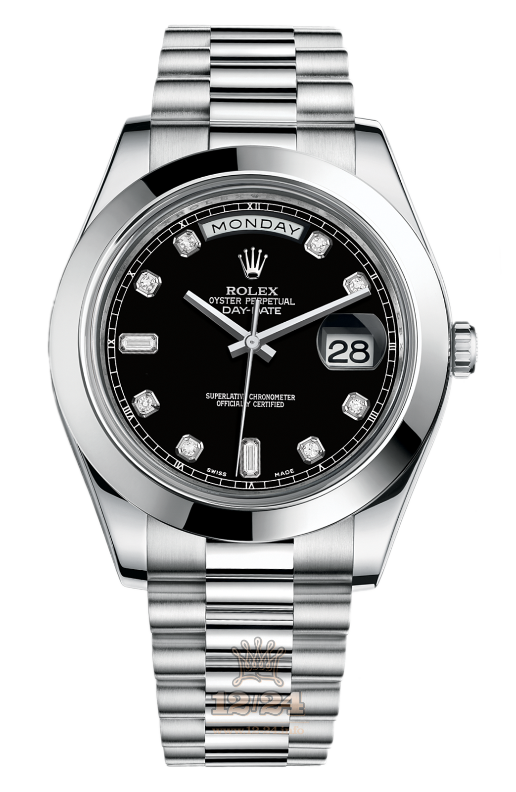 Rolex Day-Date II Watch 218206-0020 41 mm Platinum Case Black Dial