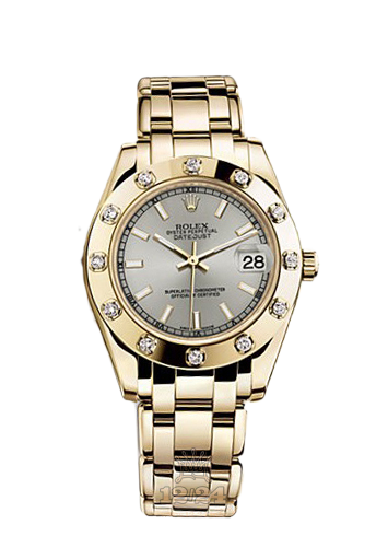 Rolex Pearlmaster Watch 81318-0019 34 mm Yellow gold Case Silver Dial