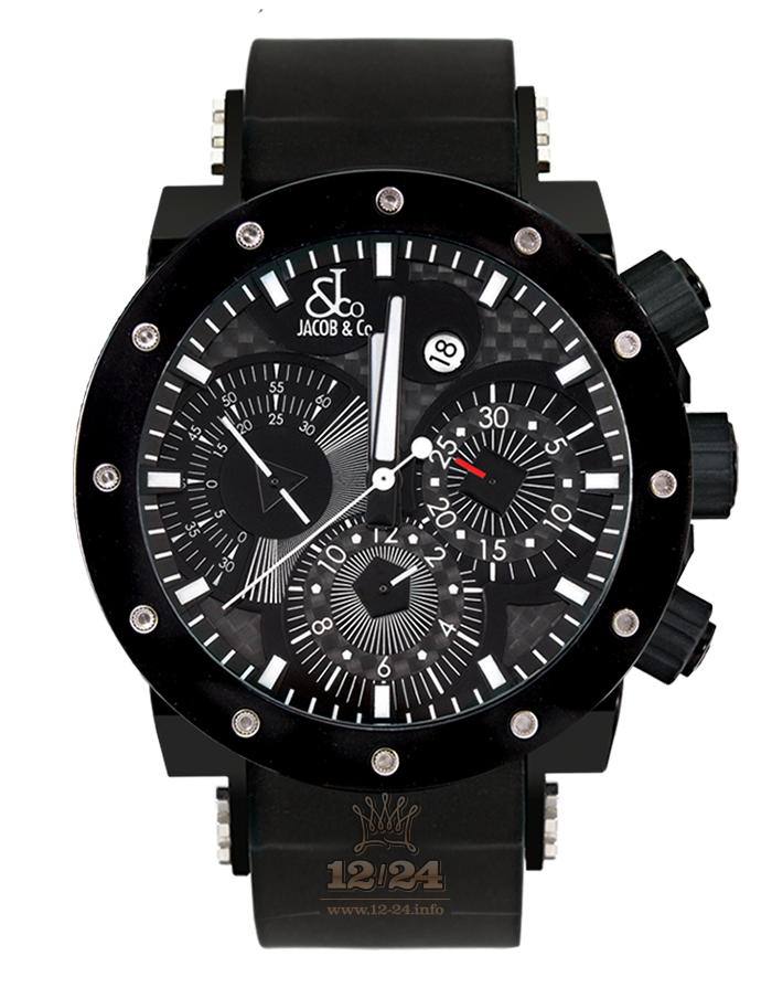Jacob & Co Iconic Collection Watch E2R 46 mm Rubber PVD coating Carbon Case Black Dial