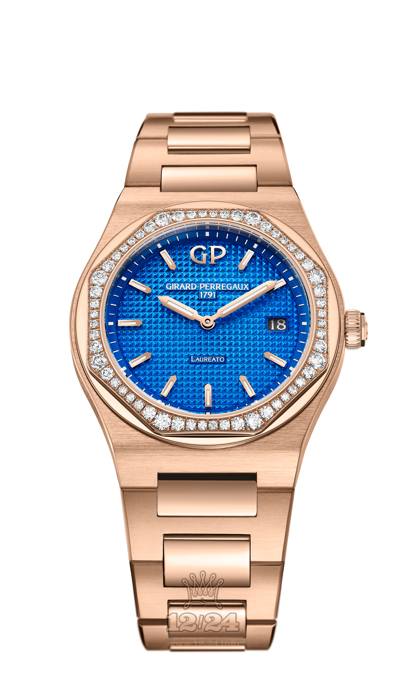 Girard Perregaux Laureato Watch 80189D52A434-52A Pink gold Case Dark blue Dial