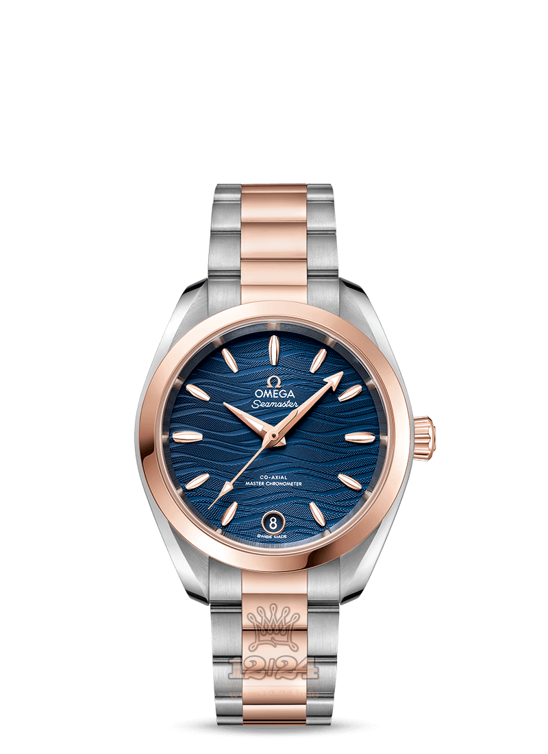 Omega Aqua Terra 150 M Watch 220.20.34.20.03.001 34 mm Steel / Pink gold Case Dark blue Dial