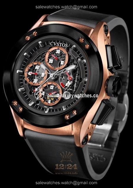 Cvstos Challenge-R Watch CR50 C RGBR Pink gold Titanium PVD coating Case Black Golden Dial