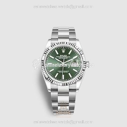 Rolex Datejust Watch 126234-0052 36 mm Stainless steel White gold Case Green Dial