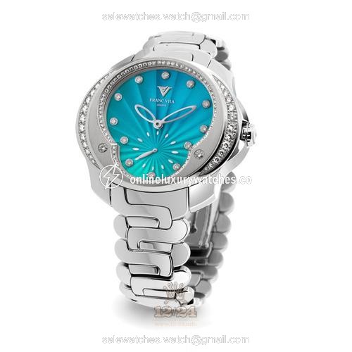 Franc Vila Tribute To Ladies Watch 80Q.SS.SP.VER 41 mm Stainless steel Case Blue Dark blue Green Dial