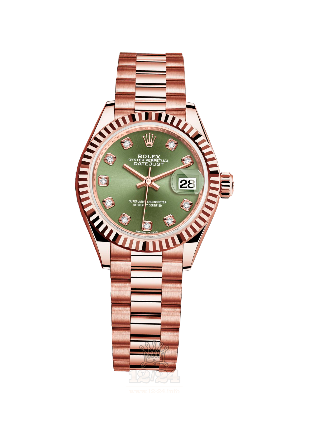 Rolex Datejust Watch 279175-0009 28 mm Pink gold Case Green Dial