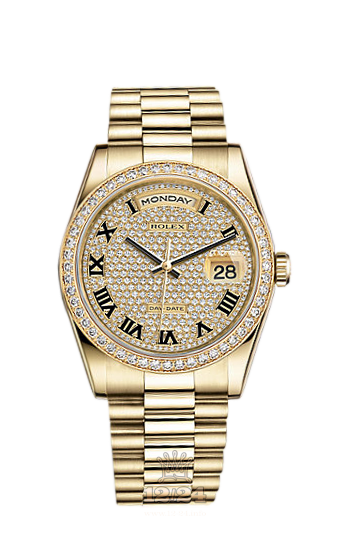 Rolex Day-Date Watch 118348-0033 36 mm Yellow gold Case Silver Golden Dial