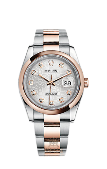Rolex Datejust Watch 116201-0077 36 mm Steel / Pink gold Case Silver Dial