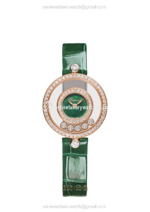 Chopard Happy Diamonds Watch 203957-5208 26 mm Pink gold Case Green Dial