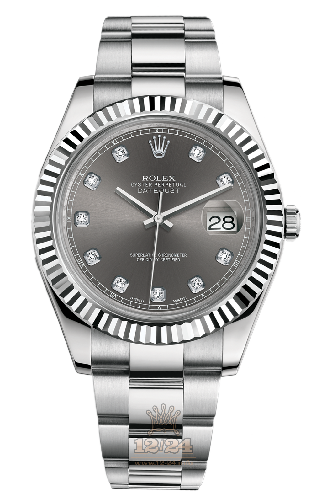 Rolex Datejust Watch 116334-0009 41 mm Steel / White gold Case Black Gray Dial