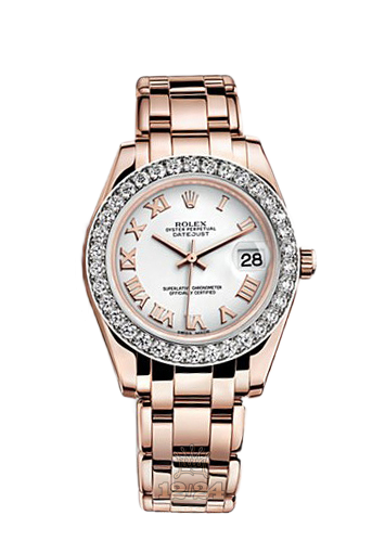 Rolex Pearlmaster Watch 81285-0032 34 mm Pink gold Case White Dial