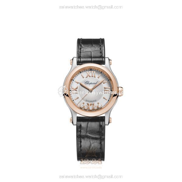 Chopard Happy Sport Watch 278573-6013 30 mm Stainless steel Pink gold Case Silver Dial
