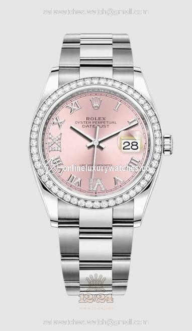 Rolex Datejust Watch 126284rbr-0024 36 mm Stainless steel White gold Case Pink Dial