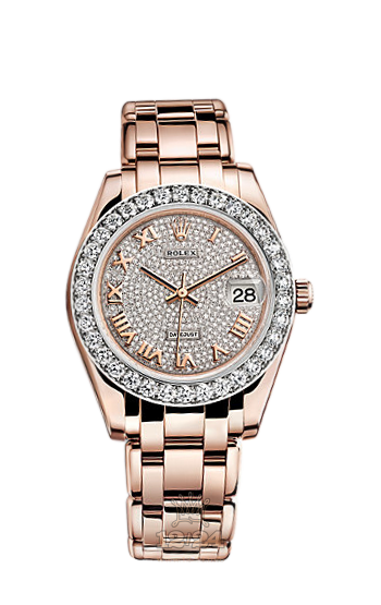 Rolex Pearlmaster Watch 81285-0012 34 mm Pink gold Case Silver Dial