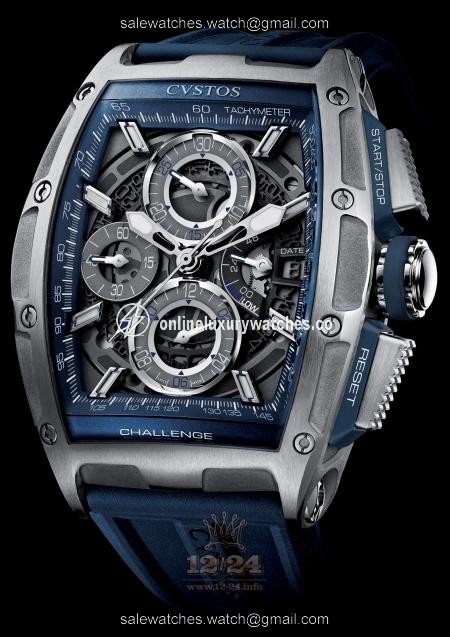 Cvstos Challenge Watch Challenge GT Chrono II Steel Blue Stainless steel Titanium Case Gray Silver Dial