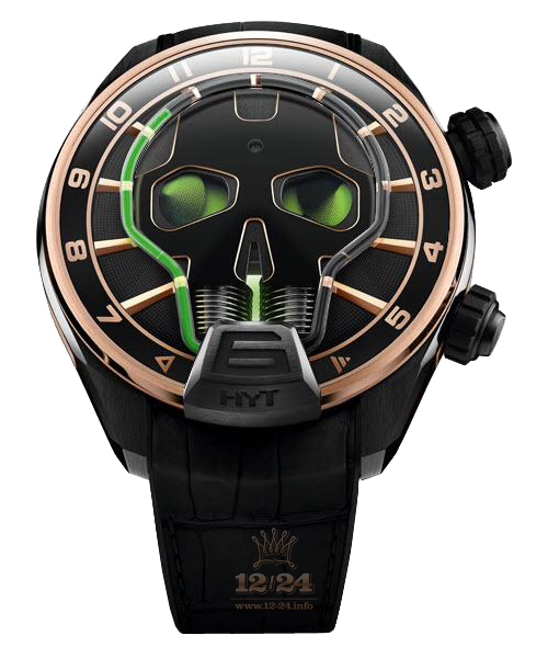 HYT SKULL Watch 151-DG-44-GF-AB Pink gold Titanium DLC coating Case Black Dial